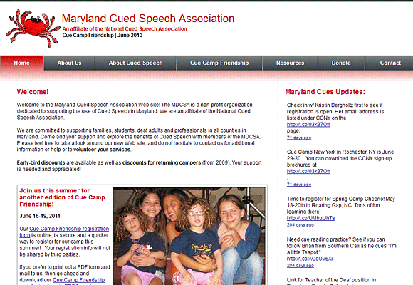 Maryland Cued Speech Association webpage image