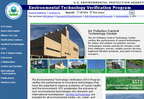 Environmental Technology Verification screenshot