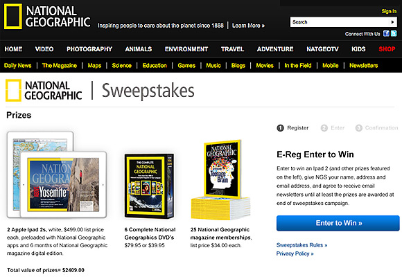 Sweepstakes screenshot